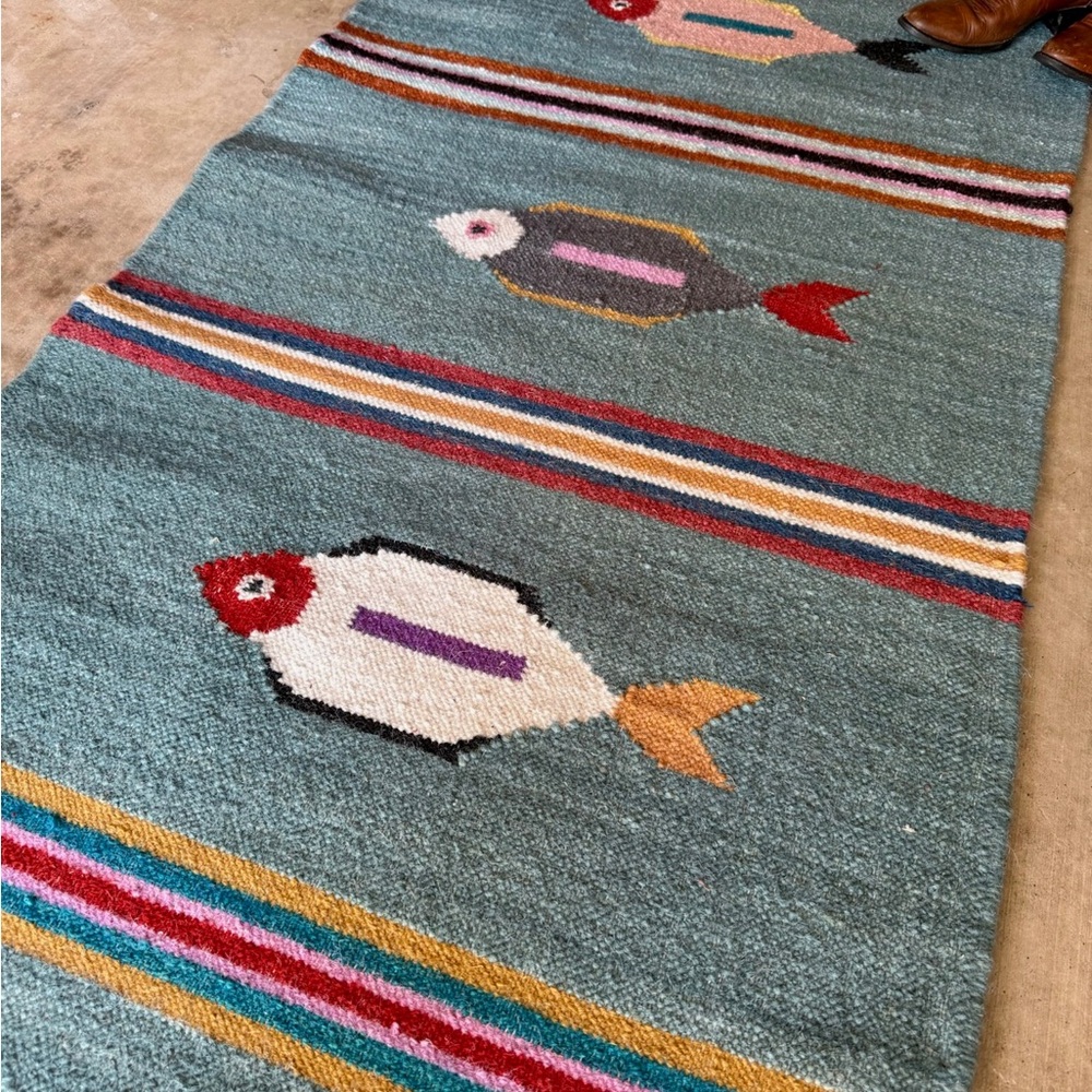 Colorful Fish Pattern Kilim Rug - Wool Rug - Picture 6 of 8